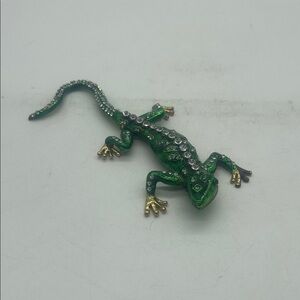 Qifu Green & Gold Rhinestone Reptiles Figurine